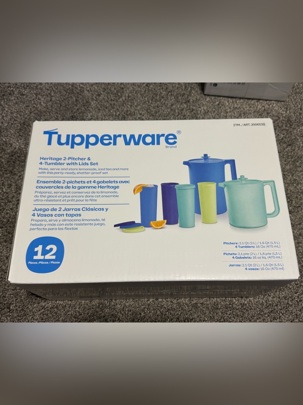 Tupperware Pitcher and Tumblers Set - Blue, Teal, Lime, Navy